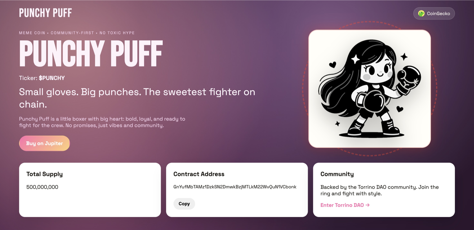 Punchy Puff token website homepage and Web3 product interface