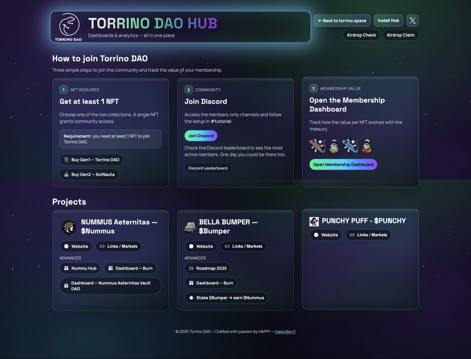 Torrino DAO Hub community portal and governance dashboard
