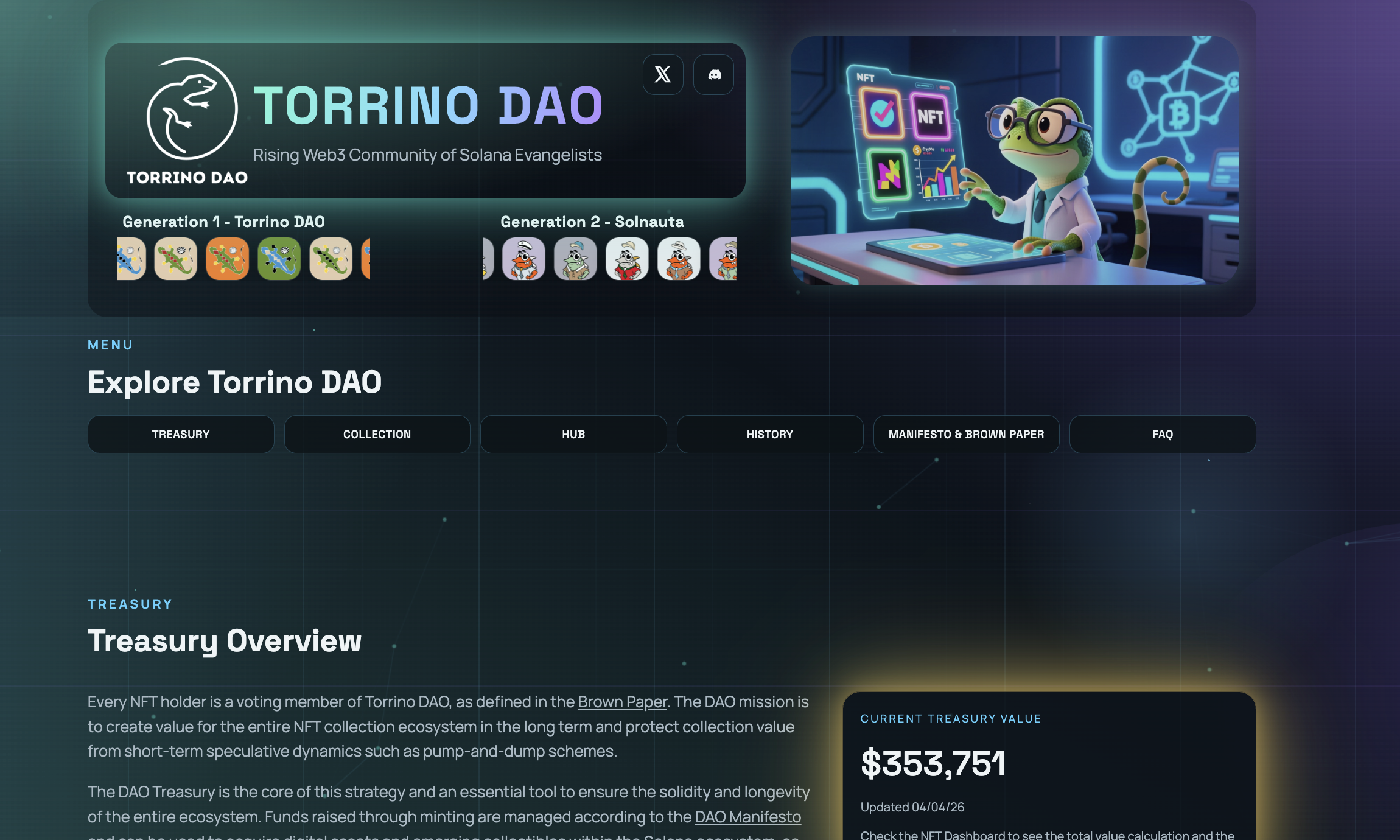 Torrino Space DAO website and Web3 community landing page
